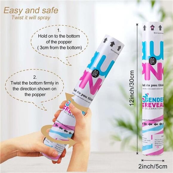 Premium Gender Reveal Confetti Cannon, Set of 4 Mixed (2 Blue 2 Pink) - Picture 7 of 7